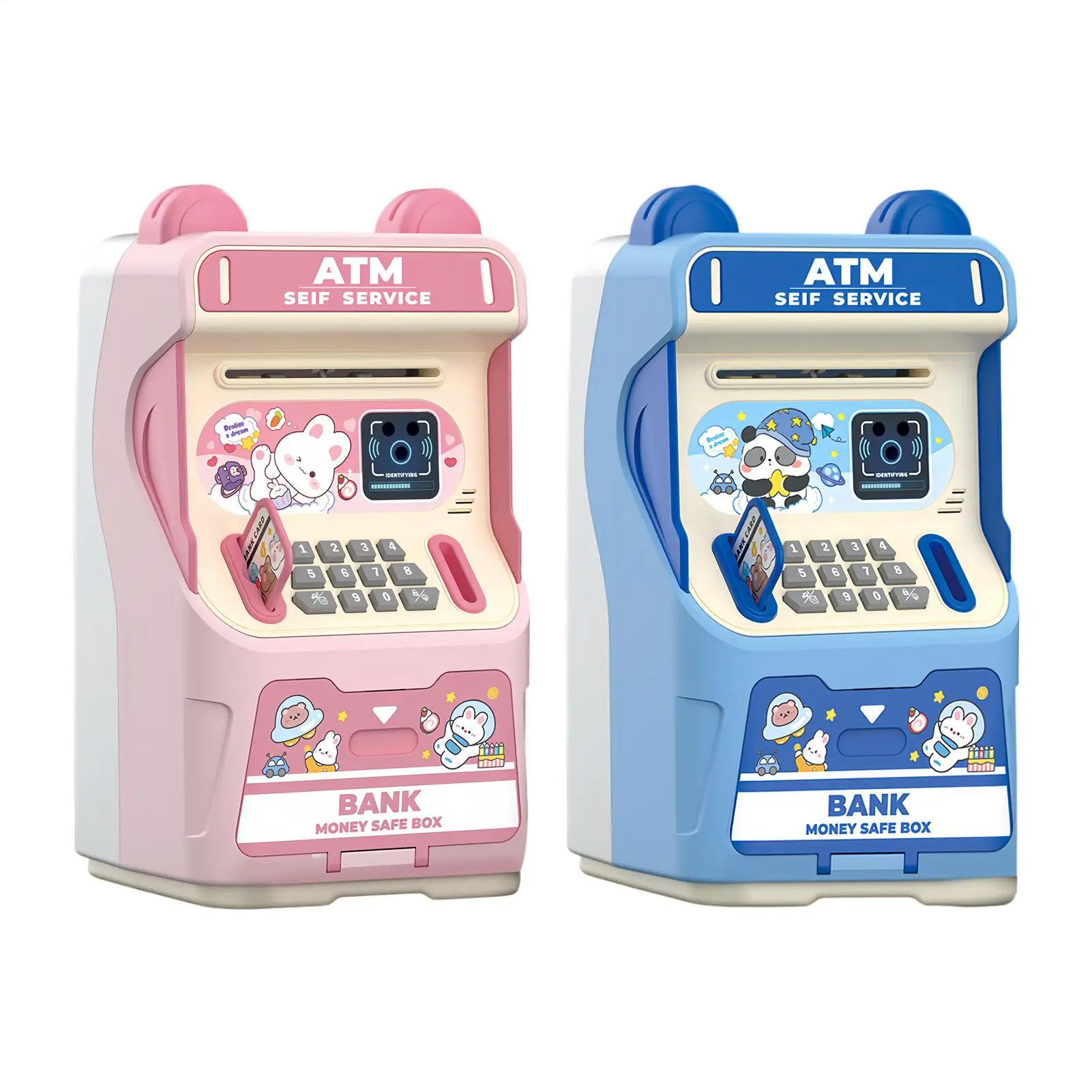 ตู้เอทีเอ็มของเล่นเสริมพัฒนาการสำหรับเด็ก พร้อมระบบจดจำใบหน้า ช่องใส่บัตรจำลอง ระบบดึงเงินอัตโนมัติ สำหรับเด็กชายและเด็กหญิง ใช้ในบ้าน