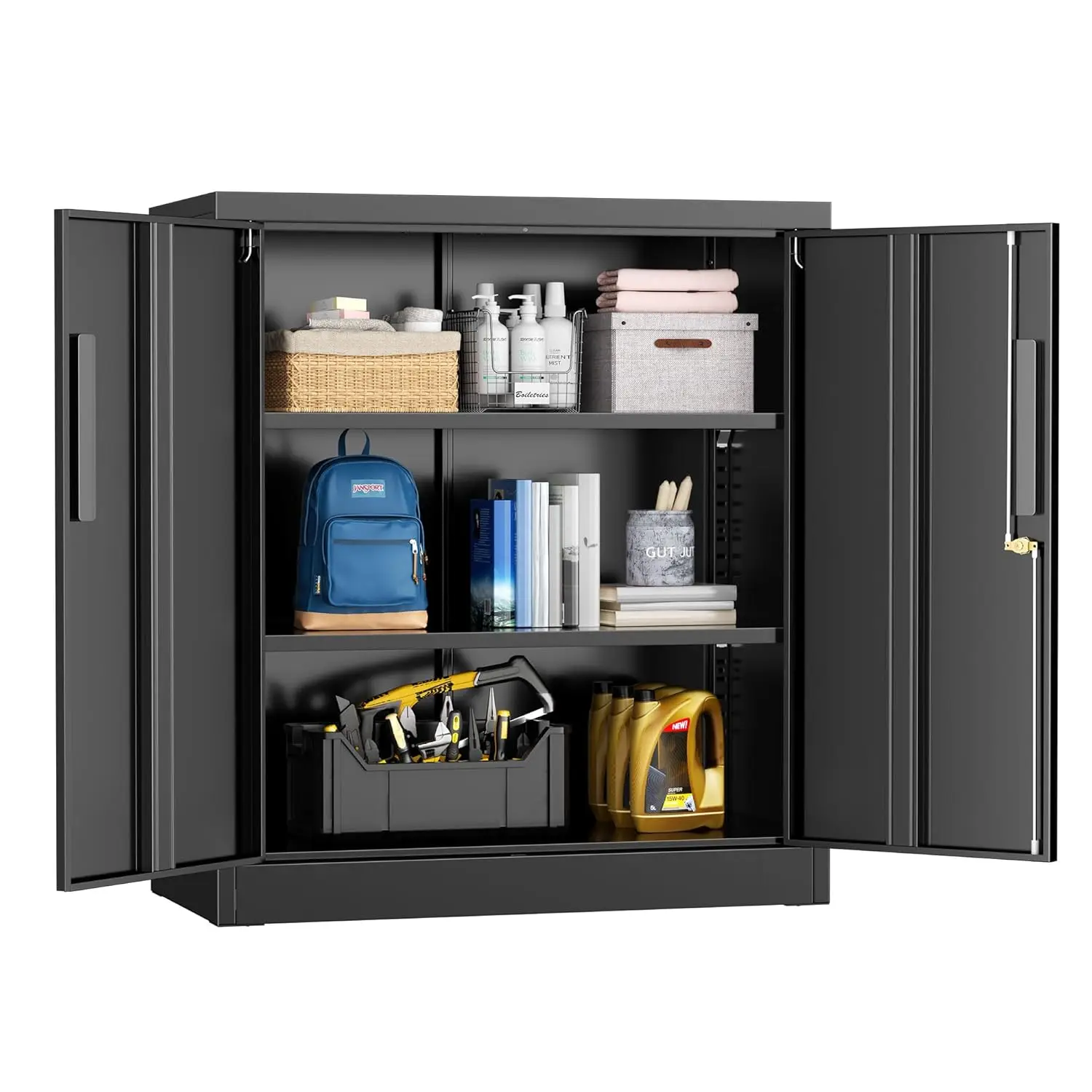 

Locking Metal Cabinet, 36"×32"×16" Lockable Steel Storage Cabinet with 2 Doors and 2 Shelves, Small Metal Utility, Customized