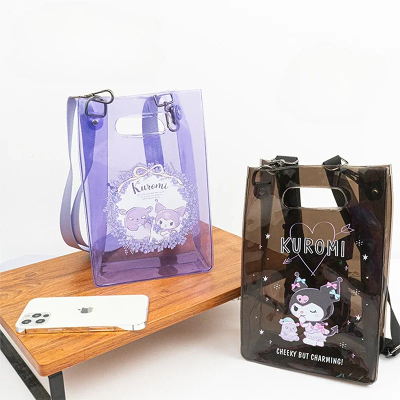 Kawaii Sanrio Kuromi Transparent Jelly Bag HelloKitty Large Capacity Crossbody Handbag Bag Cinnamoroll Organizer School Supplies