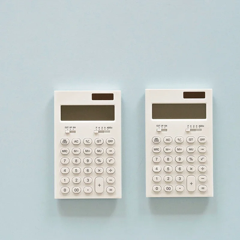 White Pocket Solar Calculator with Simple Function, Desk Calculators Handheld Mini Caculator for School Office