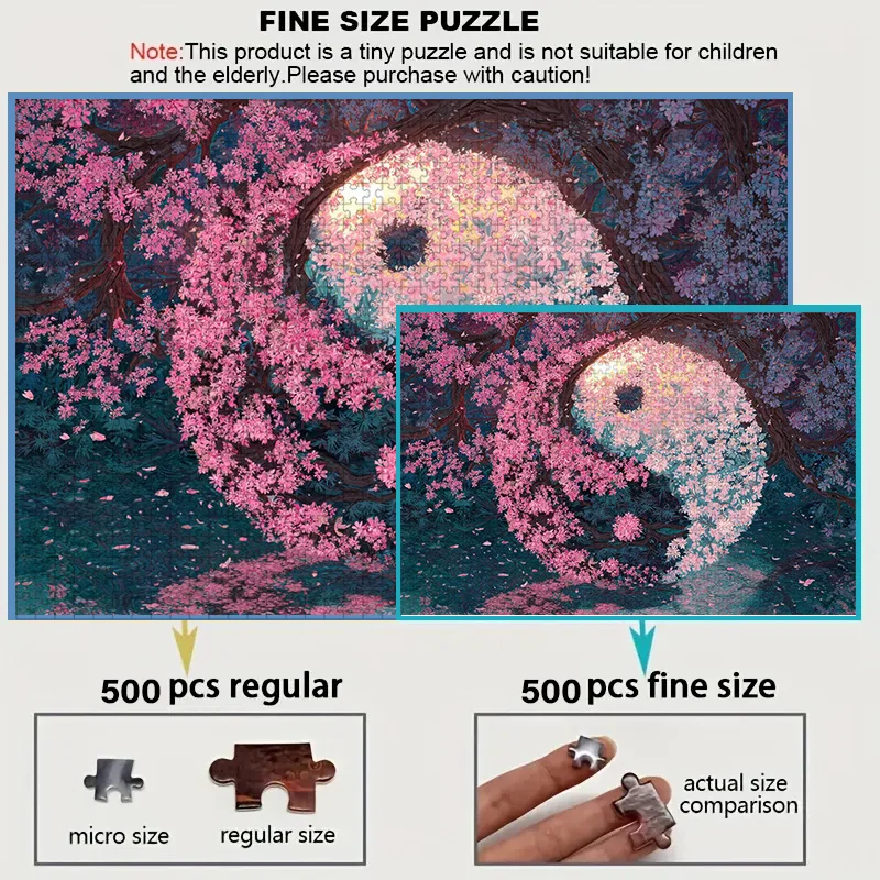 Pudełko (A) puzzli dla dorosłych, z motywem różowego kwiatu wiśni i Tai Chi - odporne na zarysowania, wymagające, odpowiednie dla dorosłych, rodzinne.