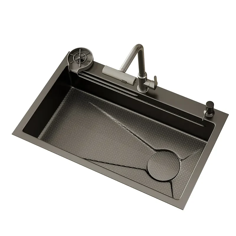 Large Single Bowl Kitchen Sink Embossed Honeycomb SUS304 Stainless Steel Thickened Vegetable Washing Basin for Countertop or