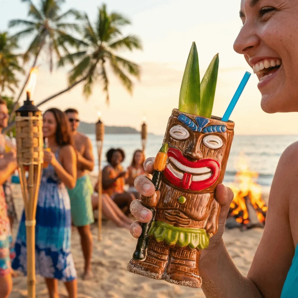 Vintage Hawaiian Cocktail Cup Funny Ethnic Style Ceramic Tiki Mug Novelty Statue Model Beer Beverage Cup Hawaiian Party