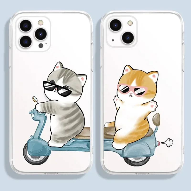 Cartoon Cats Clear Lovers Couple Phone Case For iPhone 15 16 13 14 11 12 Pro Max 13Mini SE 7 814 Plus Paired Cover Shell Fundas