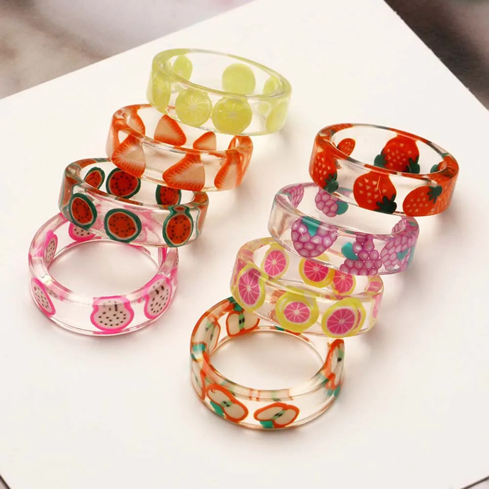 Handmade Fashion Korean Style For Women Lemon Finger Joint Rings Fruit Rings Transparent Jewelry Resin