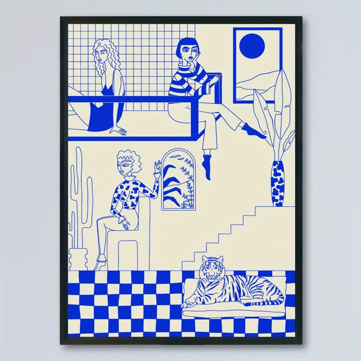 Póster impreso en lienzo con ilustración de cómic para habitación de niña, estilo artístico minimalista moderno para pared, decoración del hogar, regalo, azul y blanco