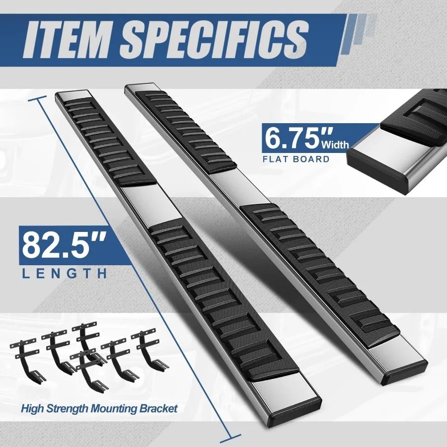 لوحات تشغيل مسطحة لـ 2019-2025 Ram 1500 Crew Cab 4-Door 2020 2021 2022 2023 2024 قضبان Nerf ذات خطوة جانبية من الفولاذ المقاوم للصدأ 6.