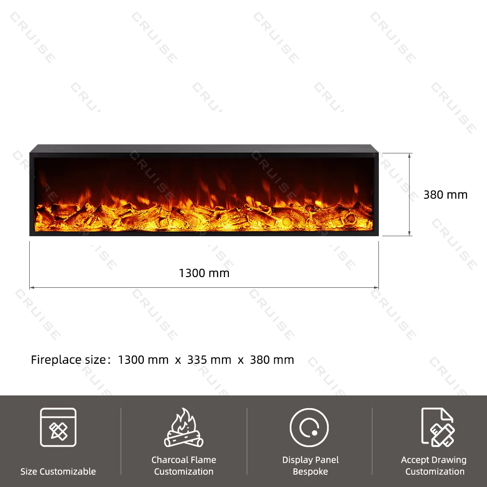 Charcoal/Crystal Intelligent Infrared Remote Control Flame Contemporary Interior Decoration LED 1300mm Electric Fireplace
