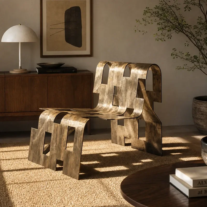 Light Luxury Stainless Steel Leisure Chair Retro Style Living Room Home Creative Hollow Single Armchair Modern Furniture