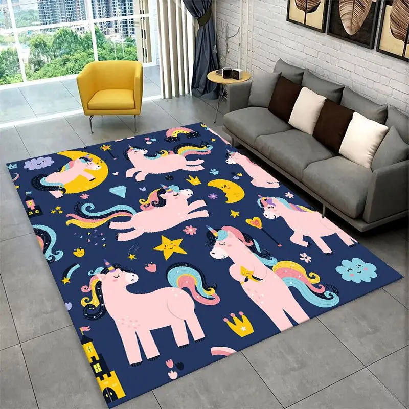 Dream Unicorn Rainbow Cartoon Large Area Rug Non-slip Durable Carpet for Bedroom Living Room Sofa Doormat Home Decor Floor Mat