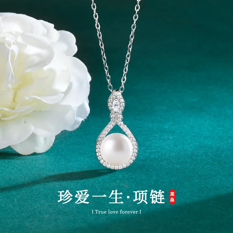 

Модное колье из стерлингового серебра S925 с муассанитом и подвеской из пресноводного жемчуга, уникальный дизайн, цепочка на ключицу, аксессуар.