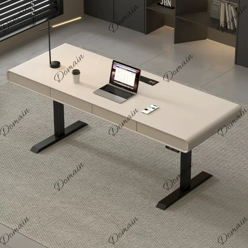 VFR Italian Minimalist Smart Standing Desk Dual-Motor Height Adjustable Solid Wood Desk with Drawers Ergonomic Workstation furni
