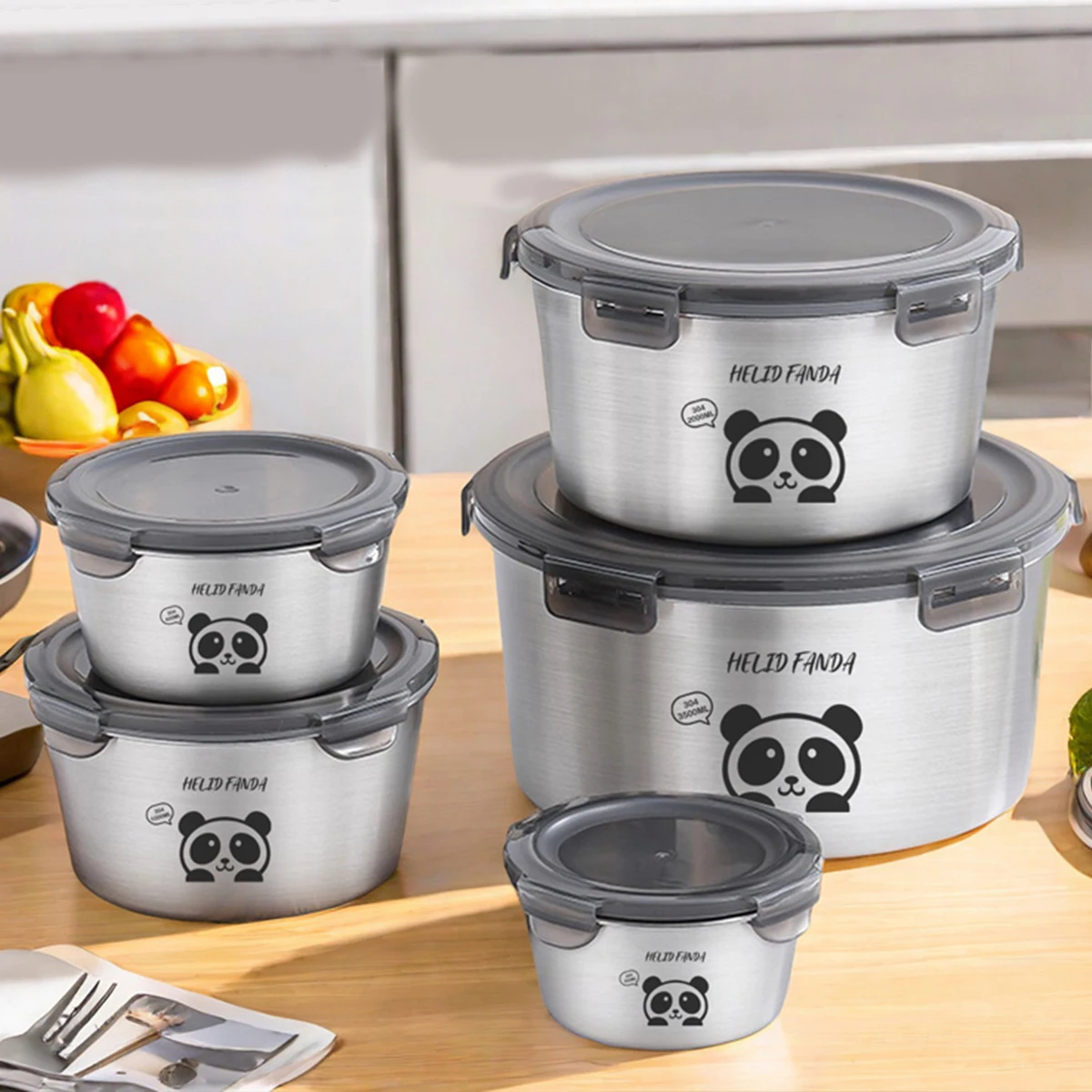 WORTHBUY 304 Stainless Steel Food Storage Box With Lid Reusable Refrigerator Sealed Fresh-Keeping Box Food Storage Container