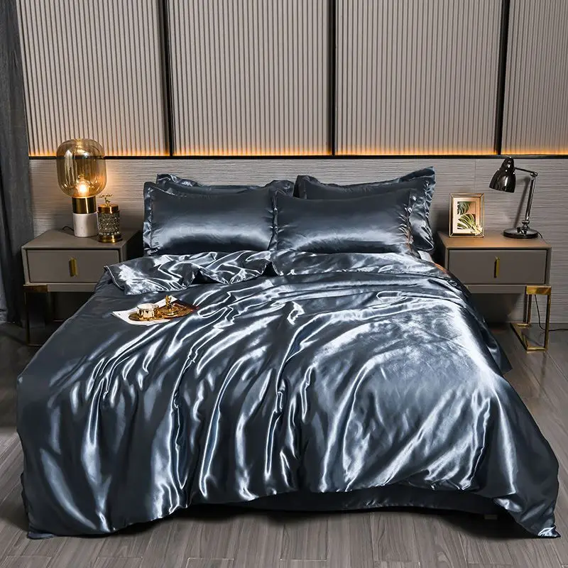 Luxury Blending Natural Mulberry Silk Duvet Cover Set with Fitted Sheet High-end Satin Silky King Size Bedding Set Queen Bed Set