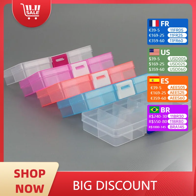 

10 Slots ( Adjustable) Plastic Jewelry Box Storage Case Craft Jewelry Organizer Beads Diy Jewelry Making joyero organizador Z28