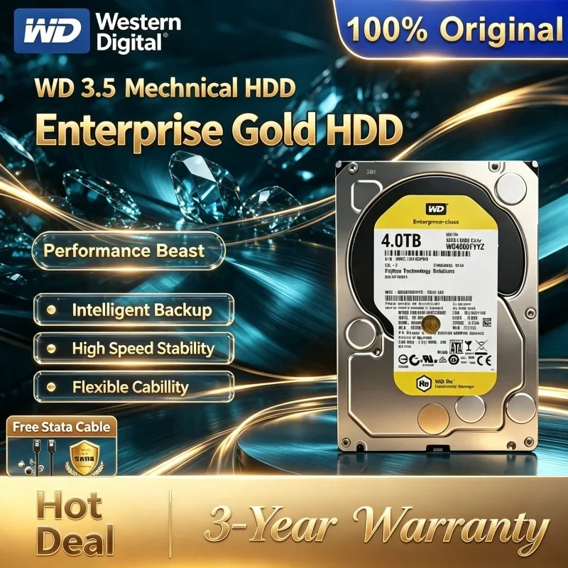 Large Cache Western Digital WD Gold Enterprise 3.5'' HDD 1TB 2TB 4TB Mechanical Hard Drive For Desktop Monitoring NAS Server