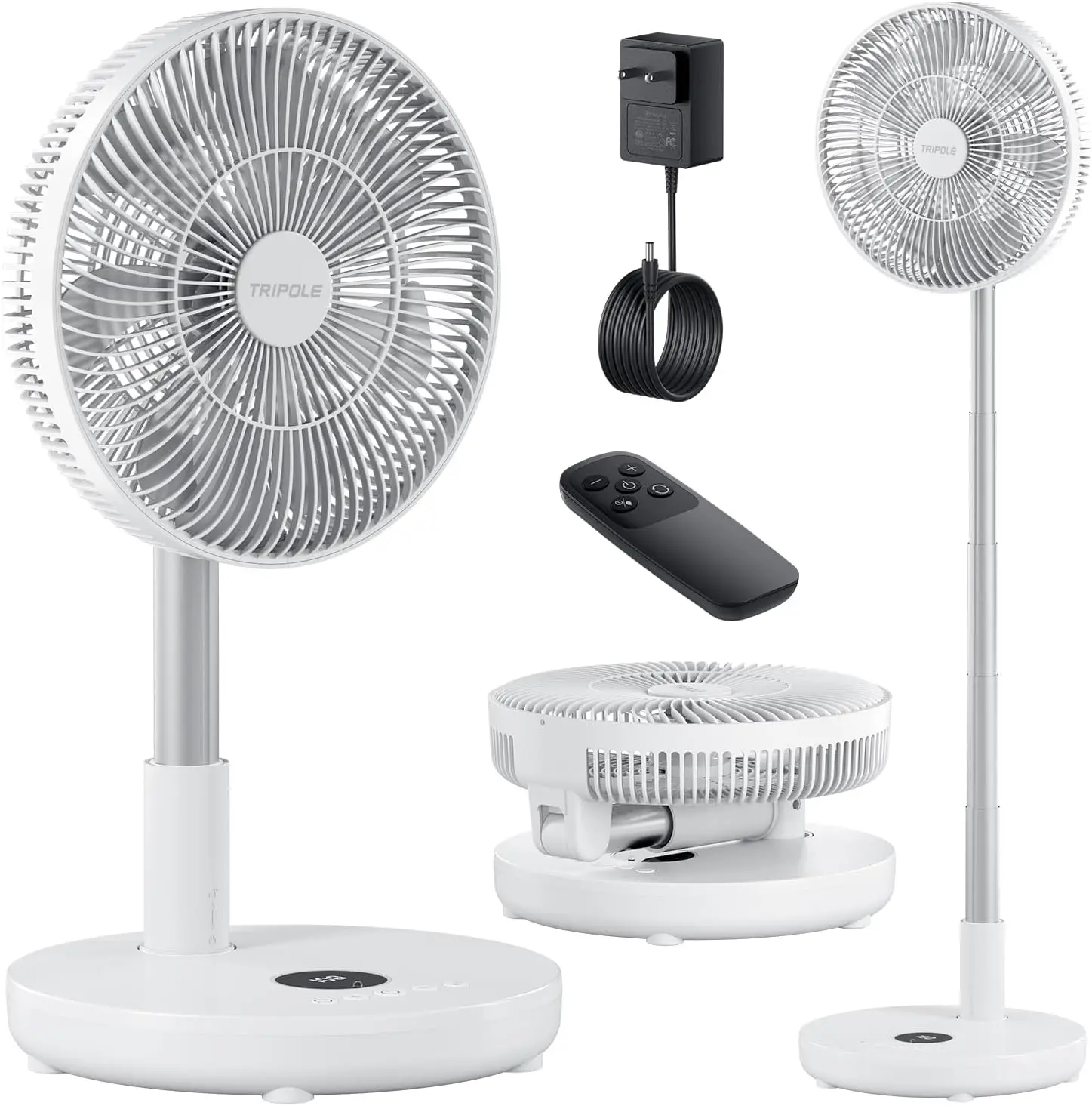 

Oscillating Fan Portable Quiet Standing Fan with Remote, 12" Rechargeable Pedestal Fan for Bedroom Office, Foldable Battery