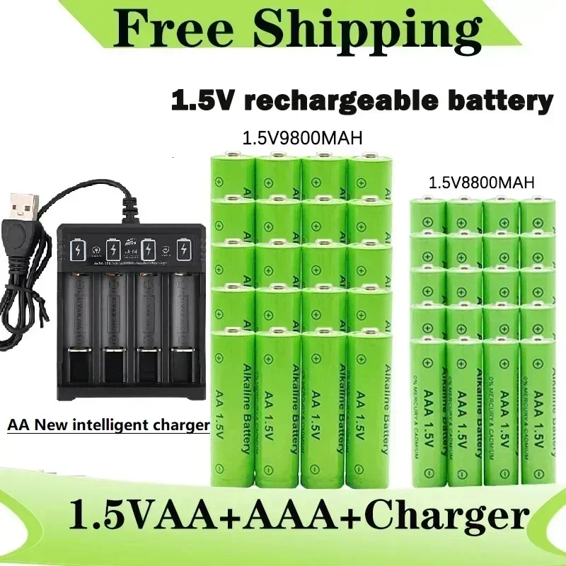 Original Rechargeable Battery  AA AAA1.5V AA9800mAh+AAA8800mAh+Charger for Computer Clock Radio Video Game Digital Camerabattery