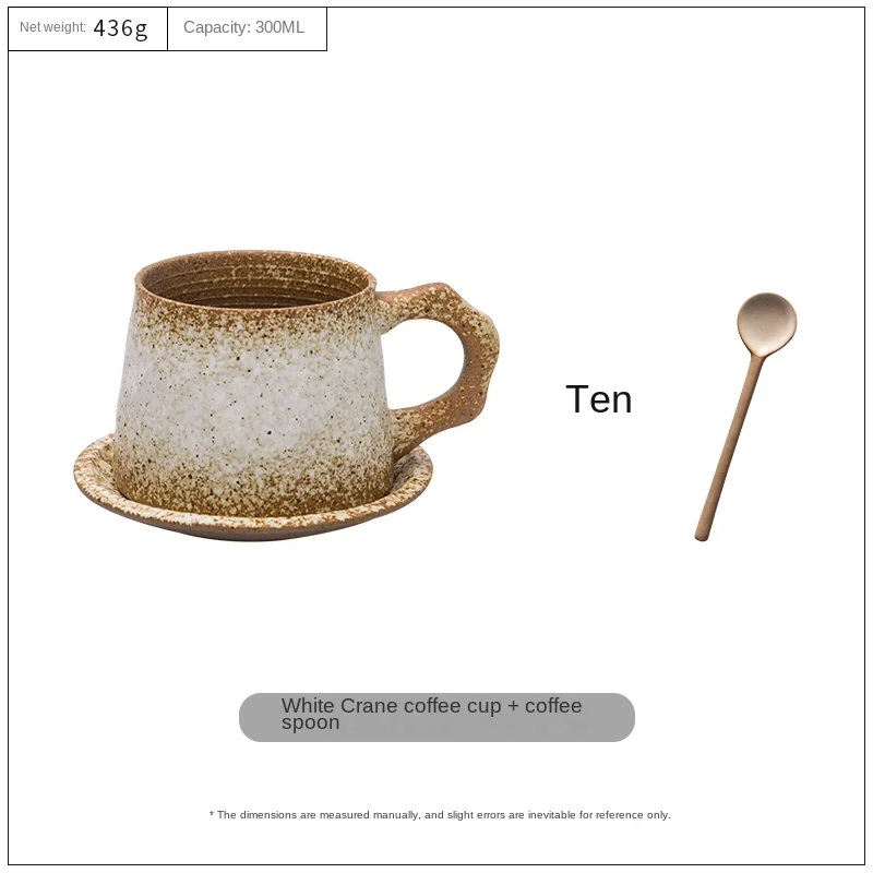 Handmade and Plate Vintage Rough Ceramic Set Ceramic Handmade Coffee Cup with Spoon
