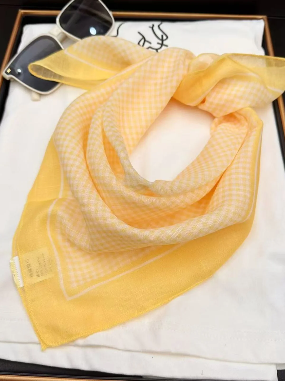 Pañuelo Cuad Pequeño y Moderno de Seda, Casual, de Marca, con Cuadrícula Fina, de Aodón y Lino, Multiusos, para el Cuel...