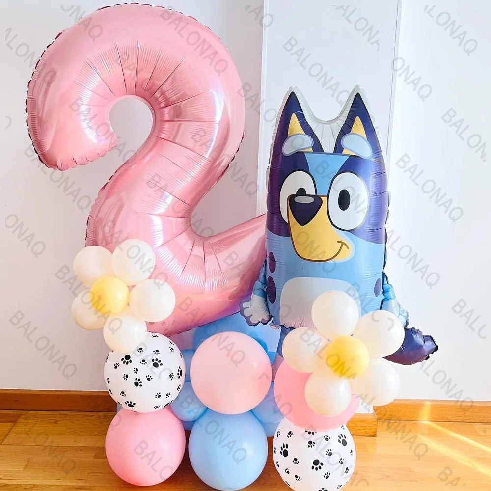 Set de 34 Globos de Látex de Color Azul, Globos de Dibujos Animados del Perro Azul Bluey y Bingo, para Fiestas de Cumpleaños Familiares, Juguete Infantil