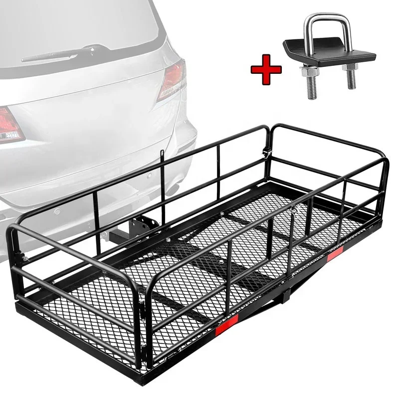 

Foldable Hitch Mount Cargo Basket for Trailer with High Side and 360 LBS Capacity