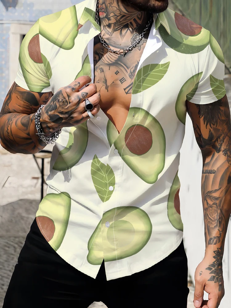 Camisa con estampado Digital 3d de aguacate para hombre, camisa holgada informal, clásica, versátil, de manga corta, estilo Harajuku, para el hogar y el verano