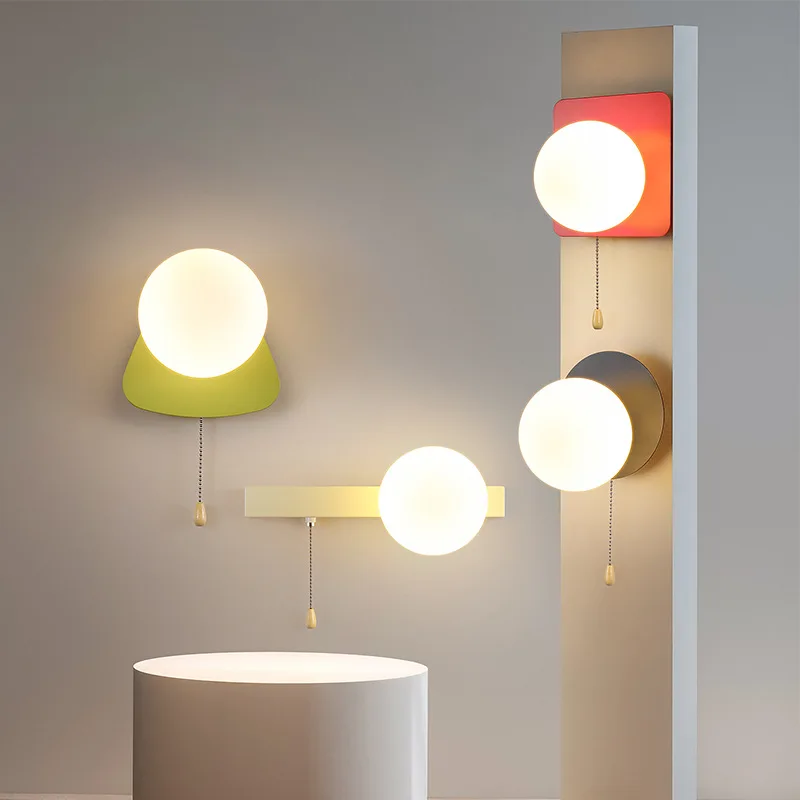 Pull Wire Switch Bedside Bedroom Children's Room Aisle Simple Modern Ins Wind Wall Lamp Three-color Light