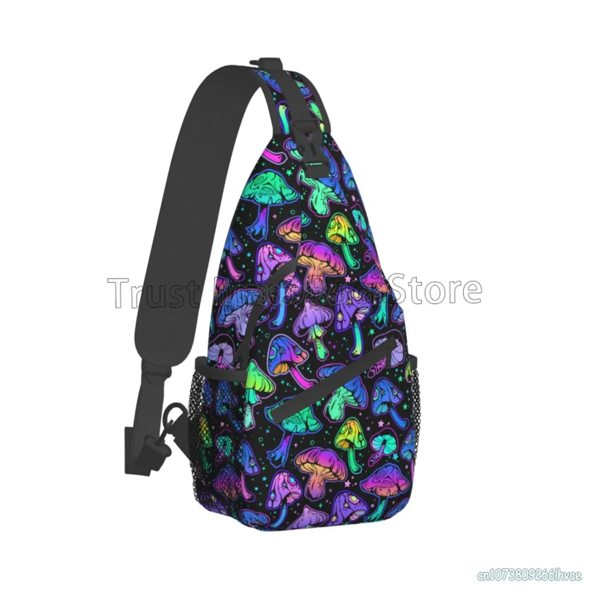 Colorido Magic Mushroom Sling Bag Casual Crossbody Mochila Viagem Caminhadas Daypack Leve Peito Bolsa Bolsas De Ombro Moda