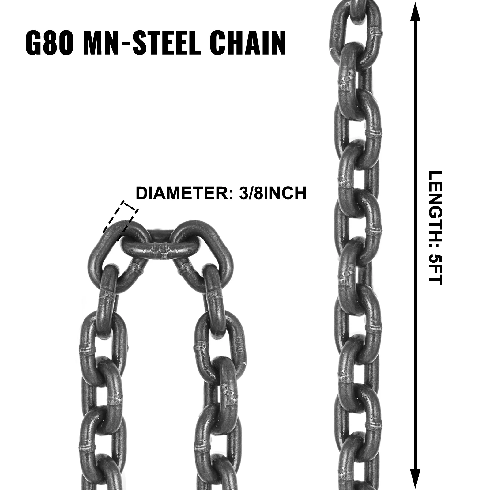 VEVOR 5FT 8800lbs Lifting Chain Sling Double Leg with Grab Hooks G80 Mn-steel Sling Chain for Engine Hoist Heavy Duty Moving