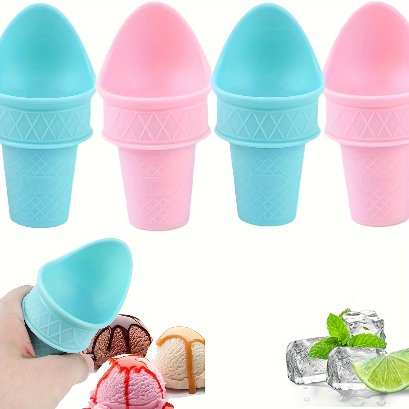 Ice Cream Cones Scoop Set - Reusable, Silicone, Dishwasher Safe, Perfect for  Treats Popsicle mold Maquina de hacer hielo