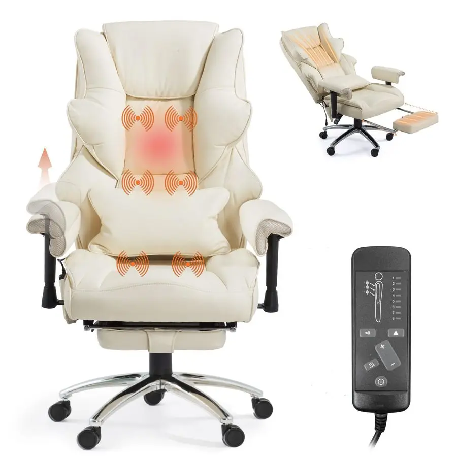 

Office Chair with Foot Rest, Ergonomic Executive Heated Office Chair with Reclining Backrest, Adjustable Arms and Lumbar Support