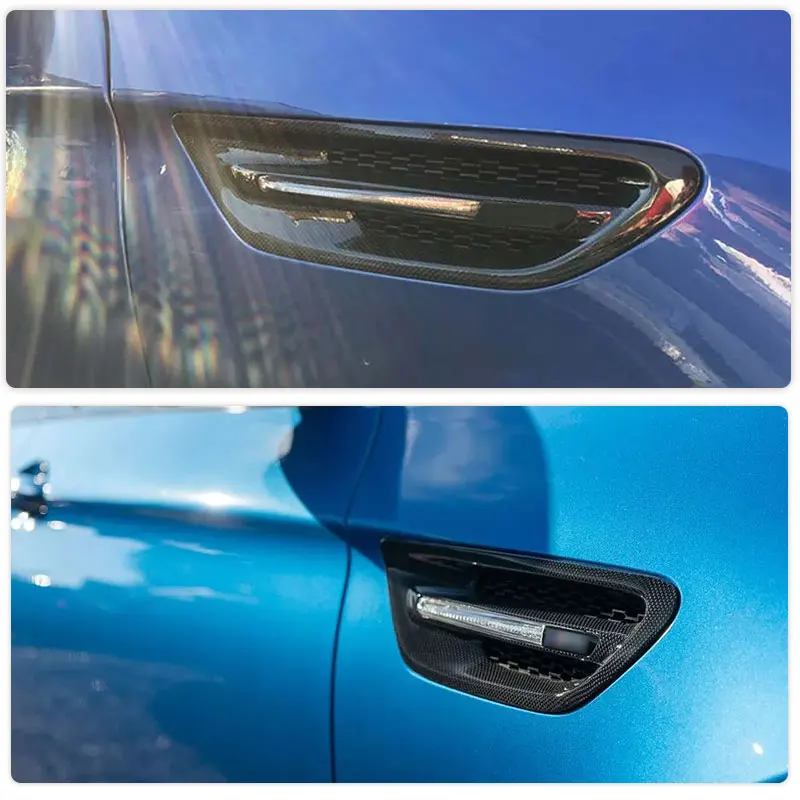ألياف الكربون الجبهة الحاجز غطاء فتحة التهوية الزخارف لسيارات BMW 5 Series F10 M5 سيدان 2010-2017 سيارة الجانب إشارة غطاء شبكة طقم هيكل الشواية #2