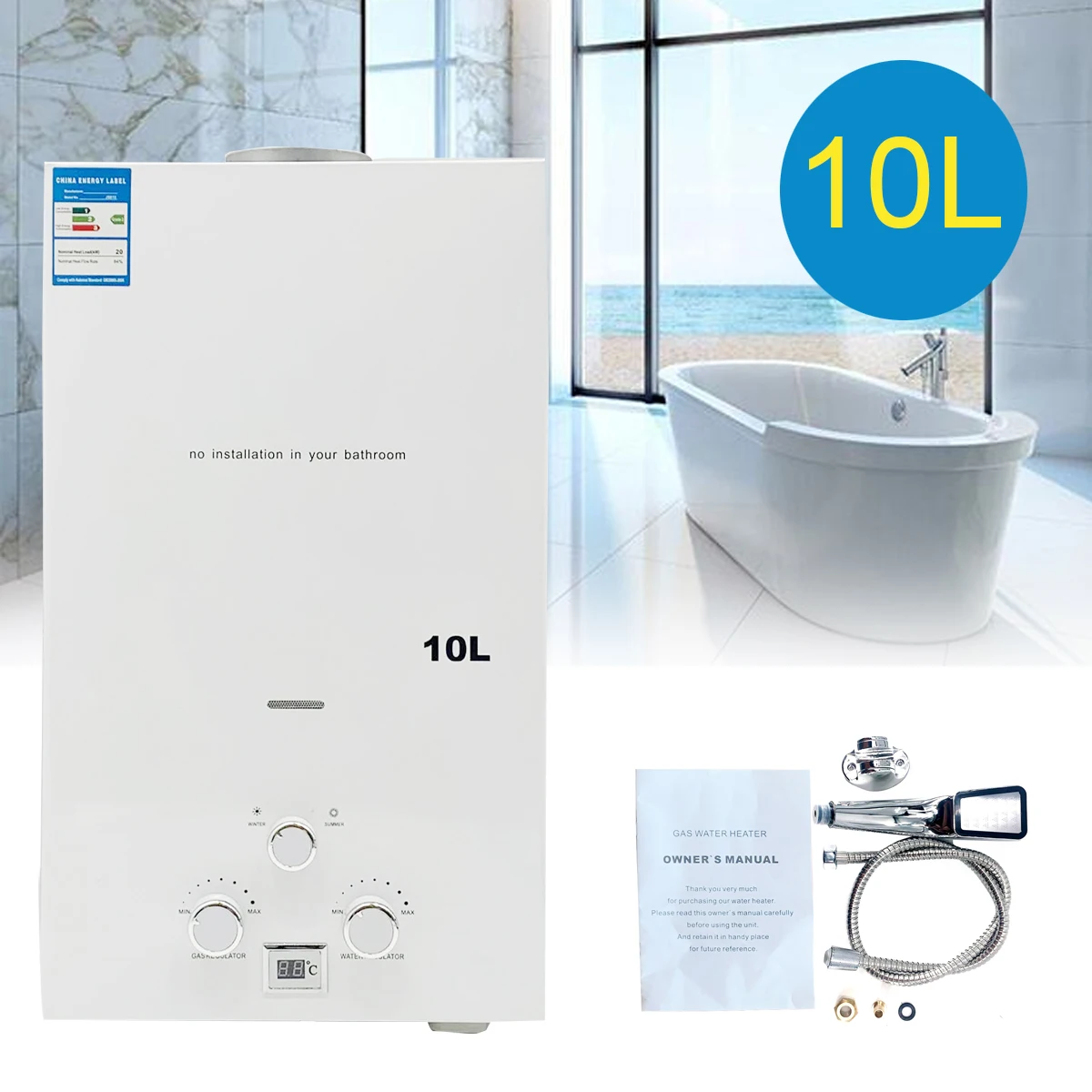 

10L 20KW Tankless Propane Hot Water Heater LPG Propane Gas Instant Boiler With Shower Head Kit For Home Camping Outdoor RV