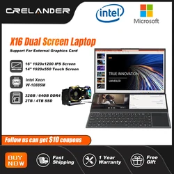 CRELANDER Dual Screen Laptop 16 Inch 14 Inch Touch Screen Intel Xeon W-10885M M2 SSD Notebook Computer PC Portable Gaming Laptop