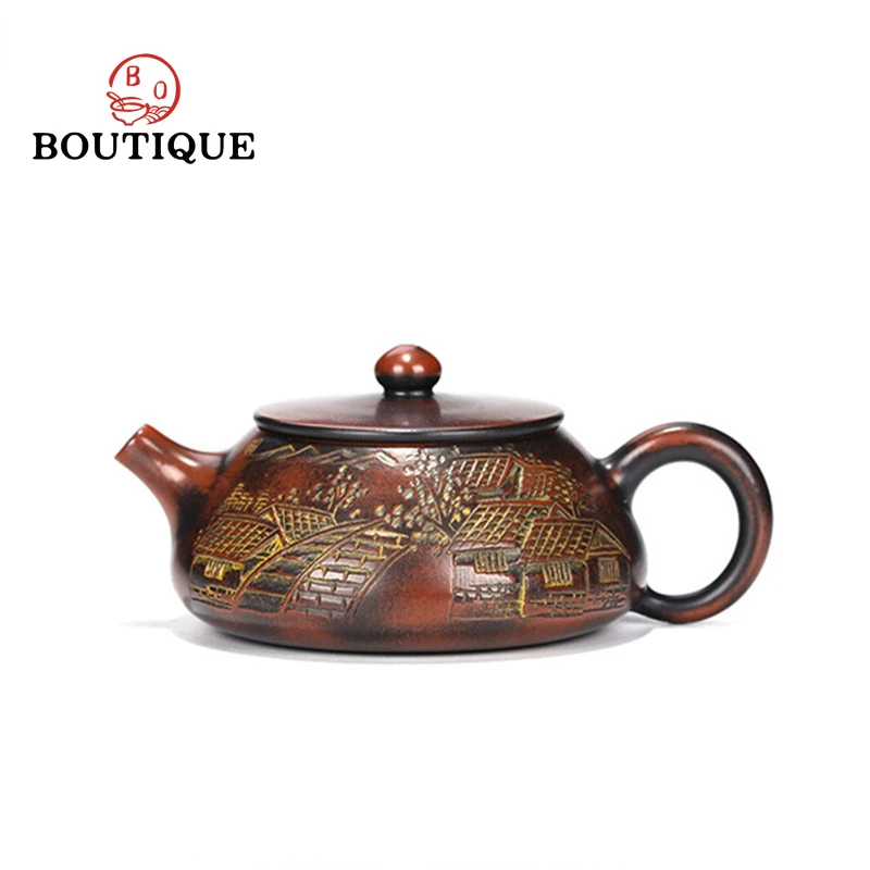 

130ml Boutique Raw Ore Stone Scoop Tea Pot Yixing Purple Clay Teapots Handmade Ball Hole Filtration Kettle Tea Table Accessories