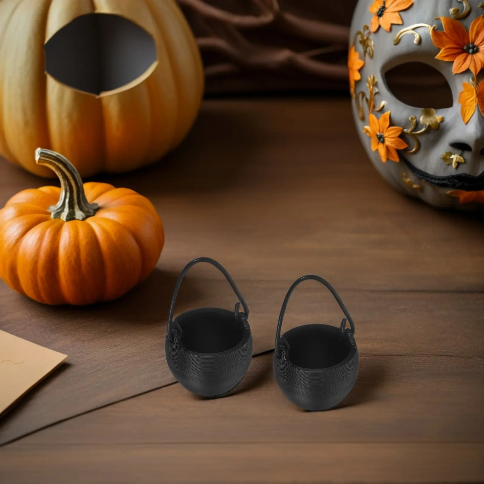 20個 ハロウィン ミニチュア大釜ポット 小さなプラスチック製装飾大釜 ハンドル付き お祭りテーブルディスプレイ DIYシーンセットアップ用