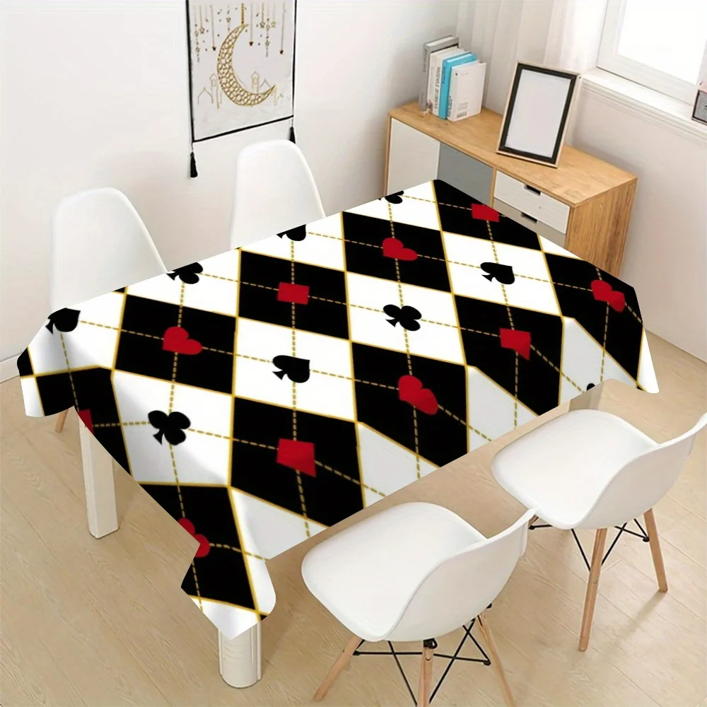 Elegant Black and Gold Diamond Pattern Tablecloth for Dining Room Waterproof Spillproof Table Cover