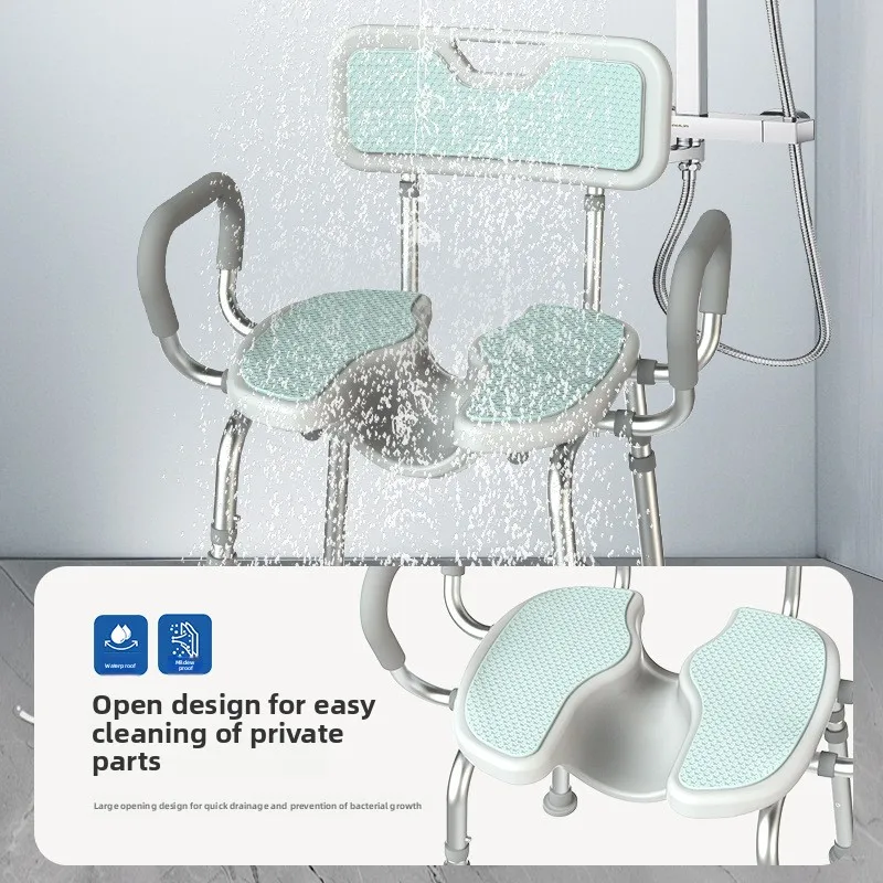 Elderly Shower Chair, Non-Slip, Height Adjustable Bath Stool, Cold-Proof Cushion, 150kg Capacity, Age-Friendly Safety Seat