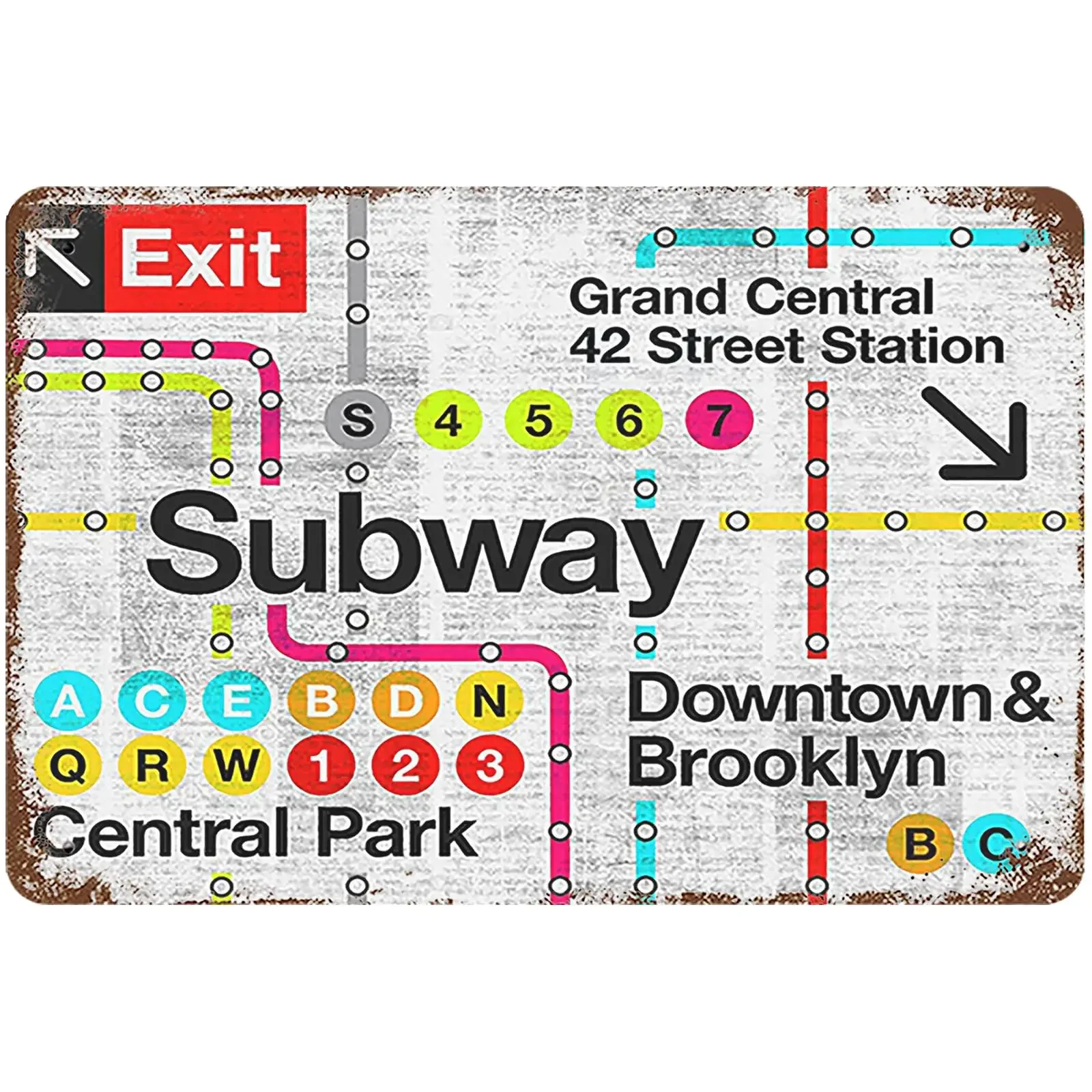 Mhlwan Vintage Metal Tin Sign 8x12 Inches, New York City Central Park Subway Wall Decor Downtown Brooklyn Grand Central 42 Stree