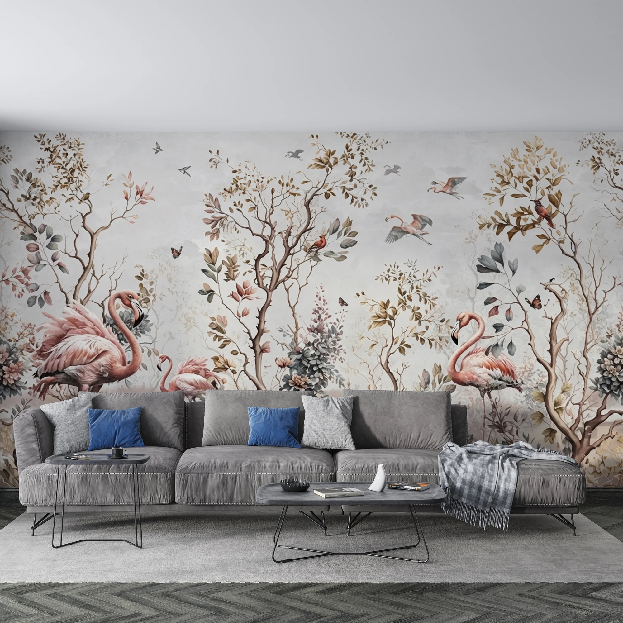 Custom 3D Vintage Wallpaper Flamingo Tree Floral Jungle Nature Mural for Living Room Bedroom Home Wall Decor