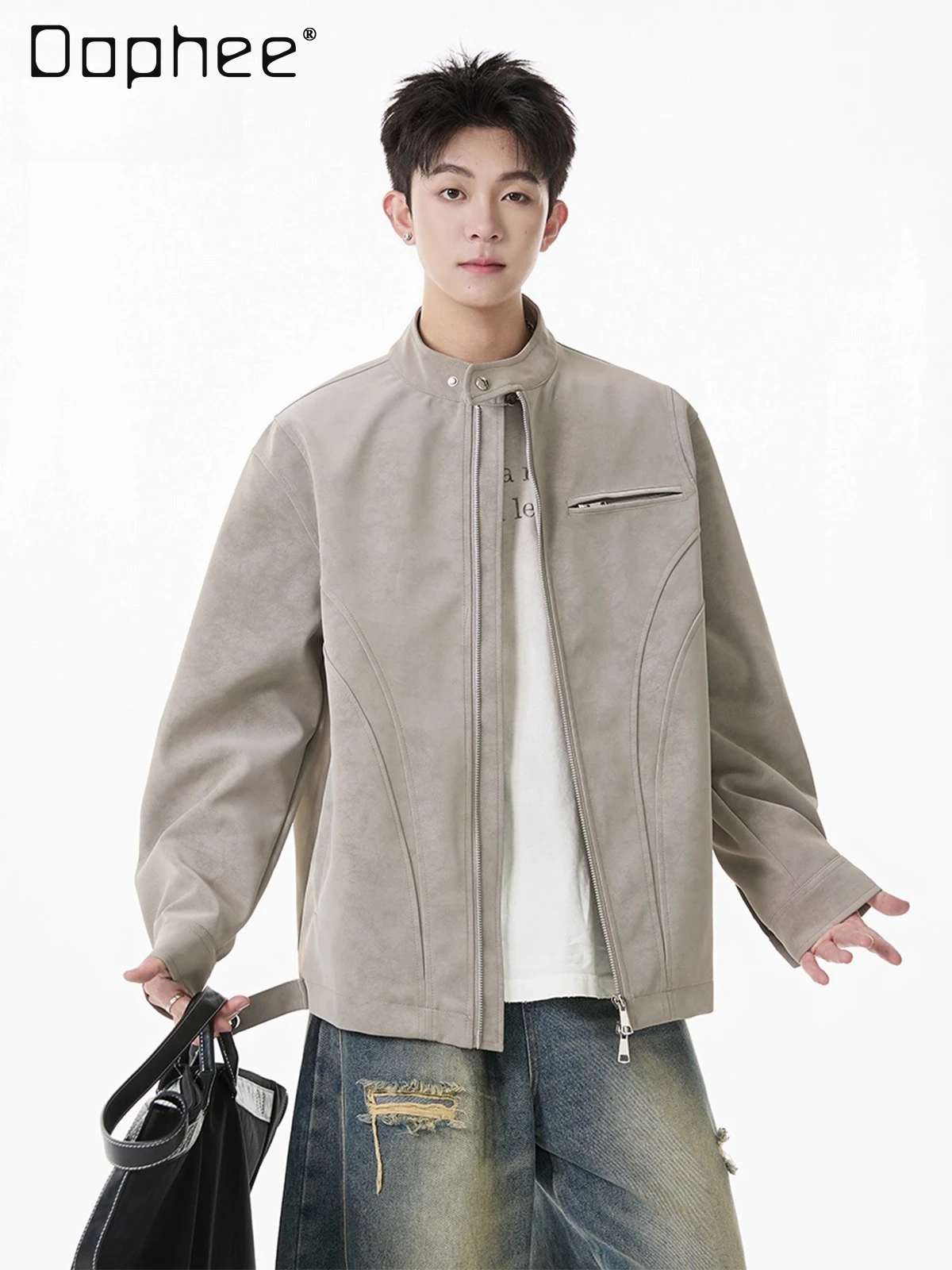 

Spring and Autumn Men's Stand Collar Gray Black Flight Jacket American Style Couple Street Style Coffee Blue Baseball Jacket