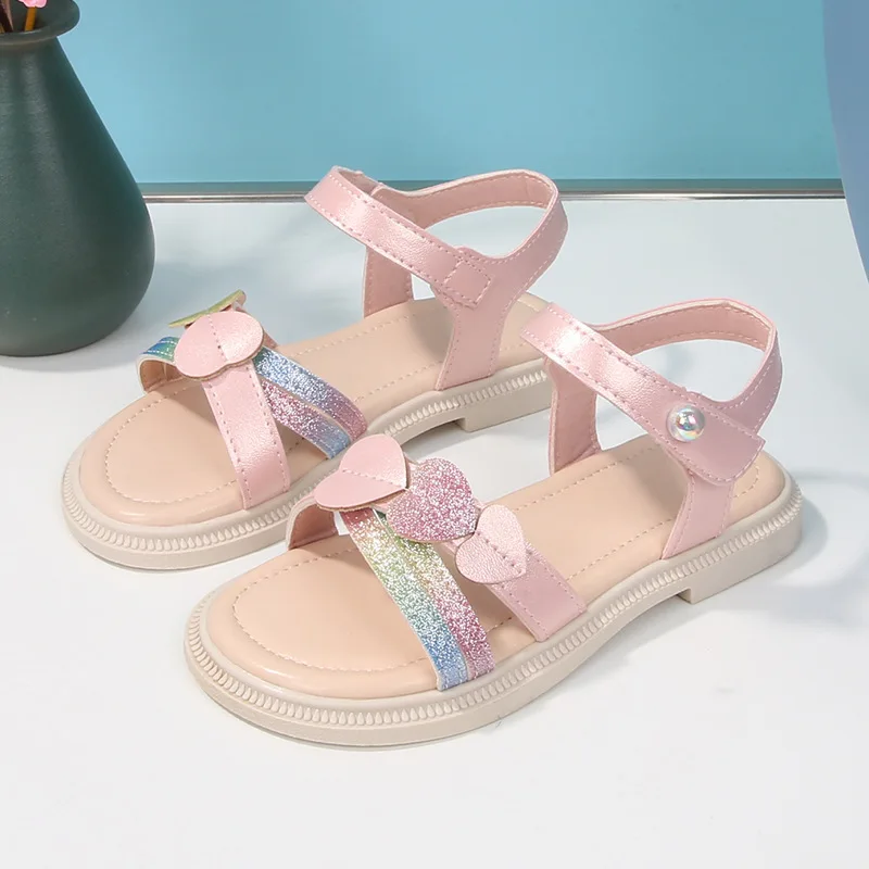 БосоножкиFashion Girl Shoes 2026Summer New Soft Bottom Love Kids Sandals Simple Girls' Princess Shoes Anti Slip Child Beach Shoe