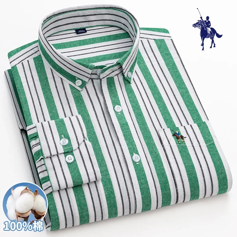 Men's Long Sleeve Casual Shirts Cotton Oxford Fashion Striped Regular Fit Business Shirts Factory Sale Man Clothes Dress Shirts