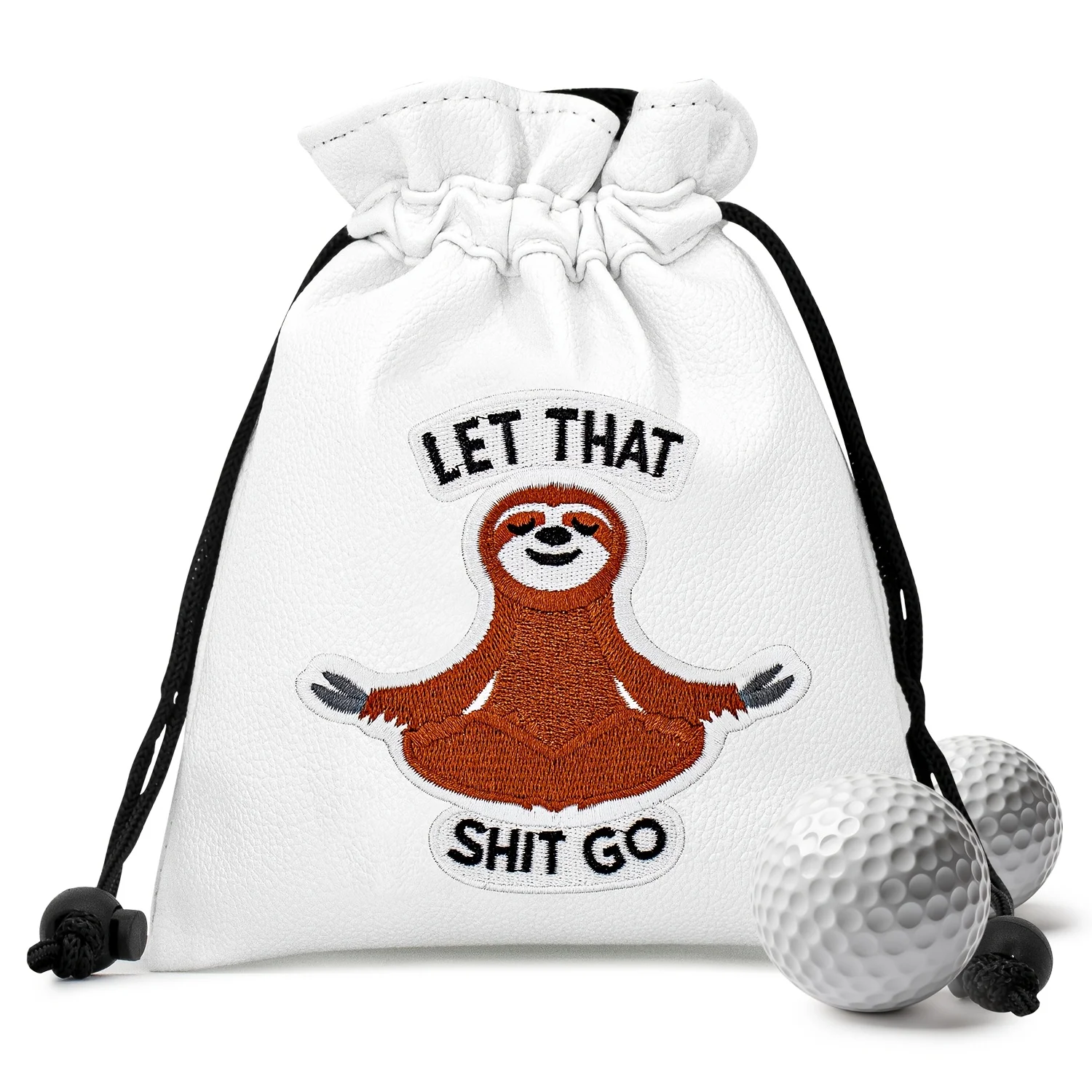 1pc White Drawstring Pouch with Meditating Sloth Pattern, Casual Relax Style Portable Storage Bag with Hook