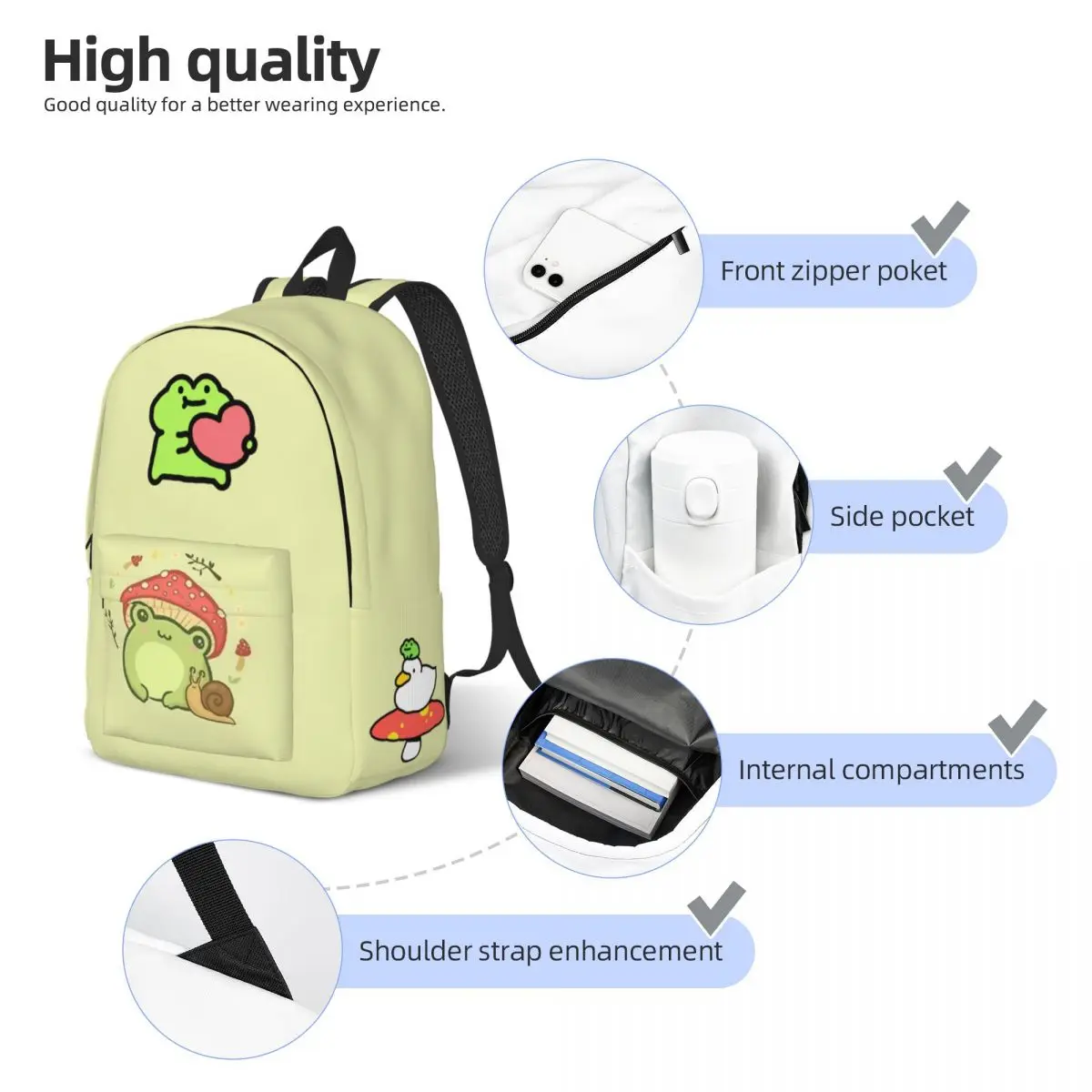 Zaino Kawaii anatra e rana per ragazzo ragazza bambini studente scuola Bookbag Cute Mushroom Daypack borsa primaria prescolare all'aperto