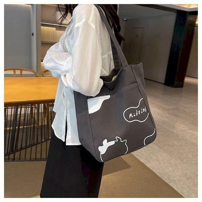 

Холщовые сумки-тоут, многоразовые водонепроницаемые сумки на плечо, повседневная студенческая сумка с мультяшным дизайном, вместительная студенческая сумка в японском стиле для женщин