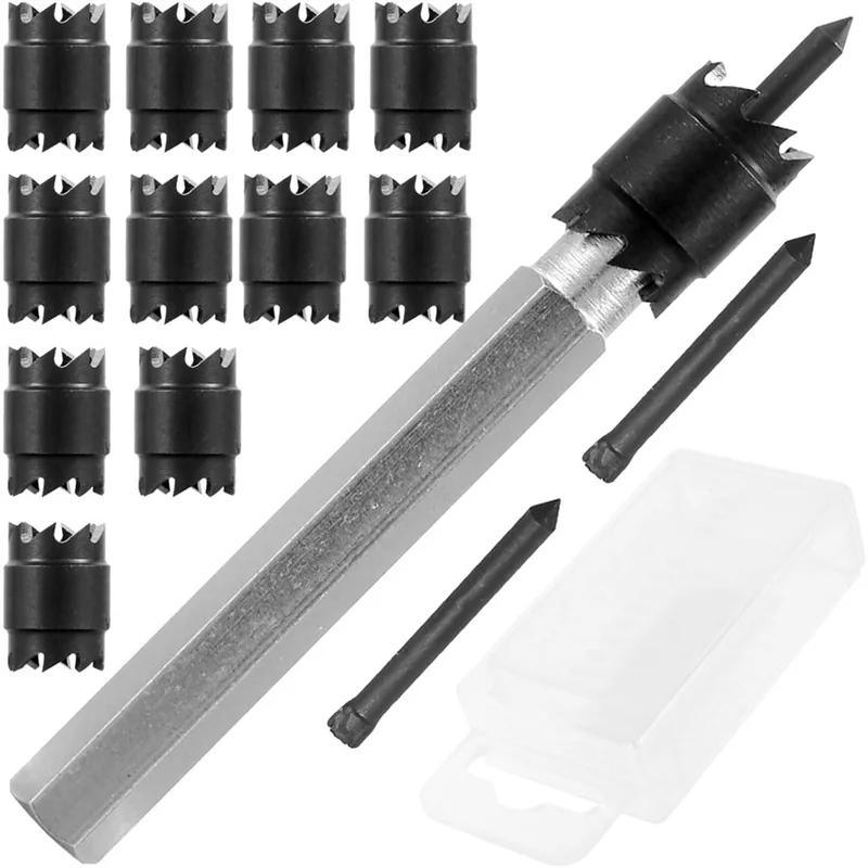 Set di taglierine per saldatura a punti AB13, confezione da 14, frese per fori per lamiera con codolo esagonale, punte da trapano HSS bifacciale da 3/8" per saldatura a punti