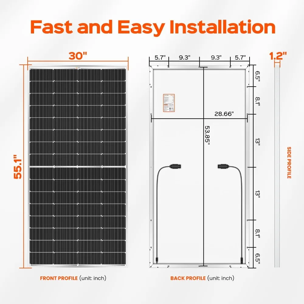 220 Watt 12V 16BB Single-crystal Solar Panel, High-efficiency Solar Module, Suitable for RV Trailer Camping Vehicles Off Grid