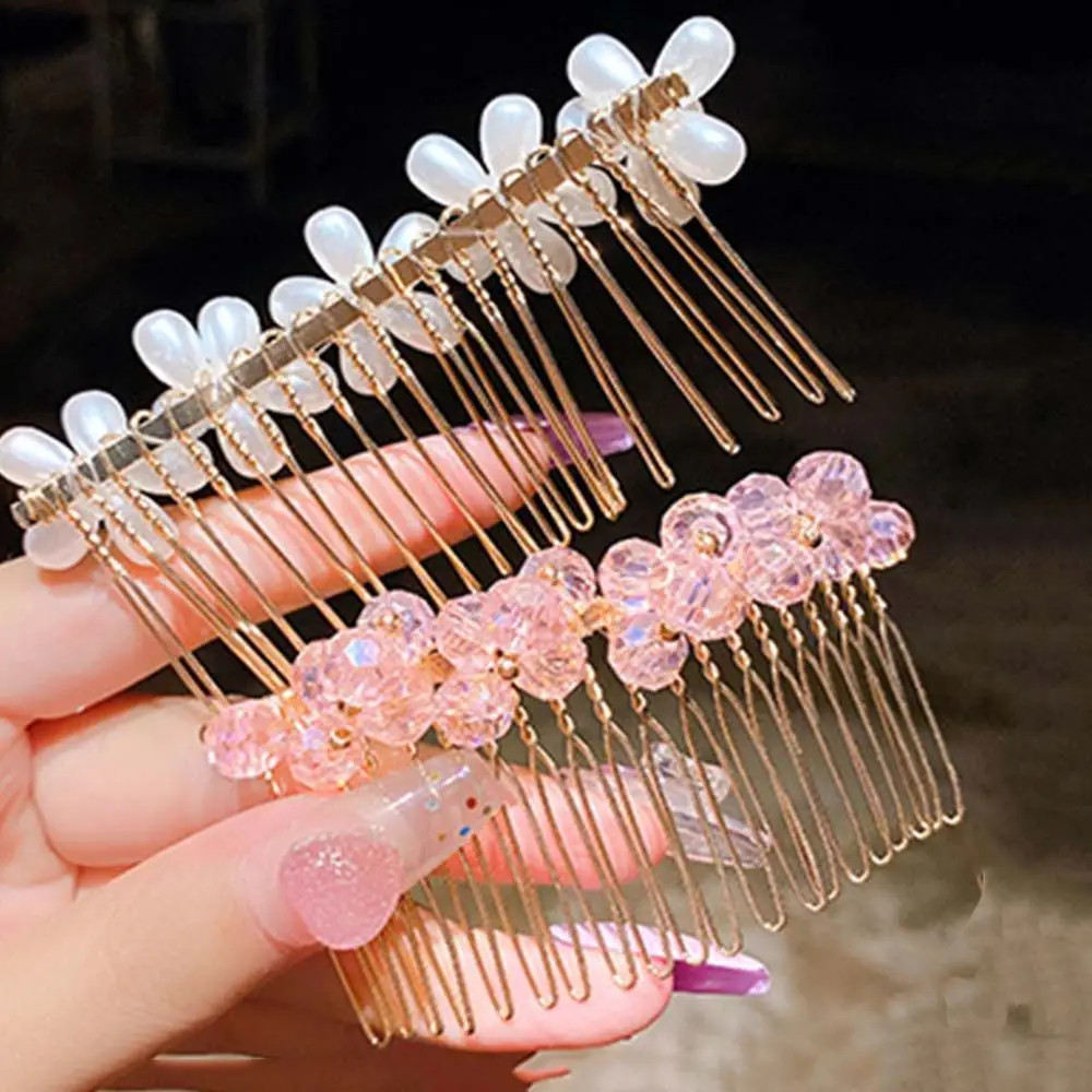 Hair Accessories Girl's Gift Korean Style Kids Hair Comb Imitation Pearl Hair Claw Crystal Hair Clip Children Flower Hairpin